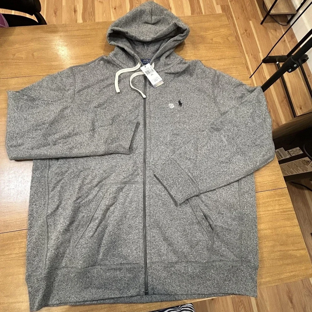 Polo Ralph Lauren Hoodie Mens 2XL Gray Fleece Full Zip Logo Sweatshirt NWT